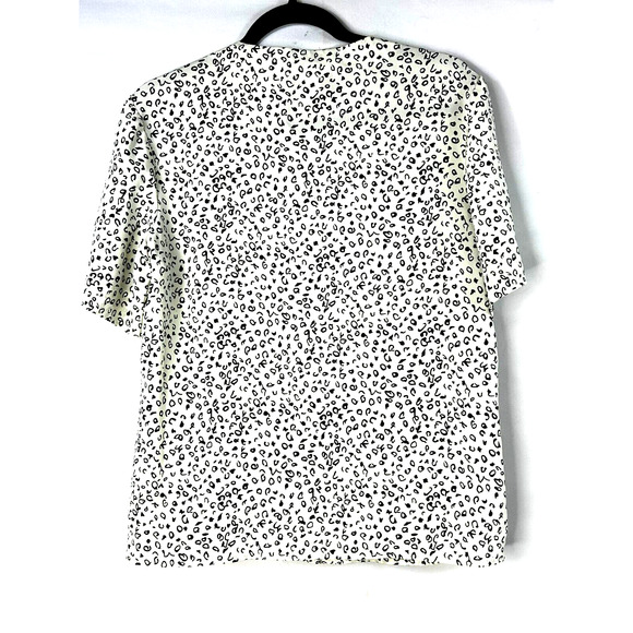 Worthington Essentials Top Womens 8 Black White Printed Short Sleeve Blouse - Picture 4 of 7